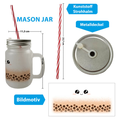 Bubble Tea Mason Jar Henkel Trinkglas mit Deckel in orange