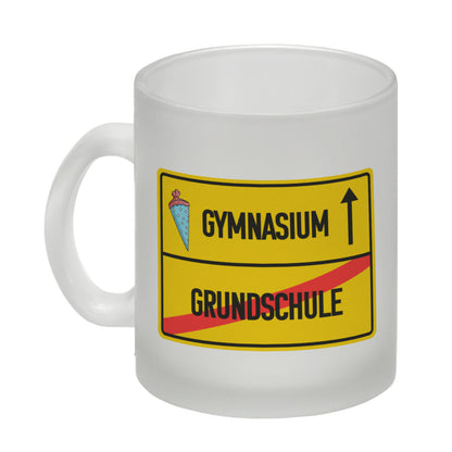 Gymnasium Ortsschild Glas Tasse zur Einschulung