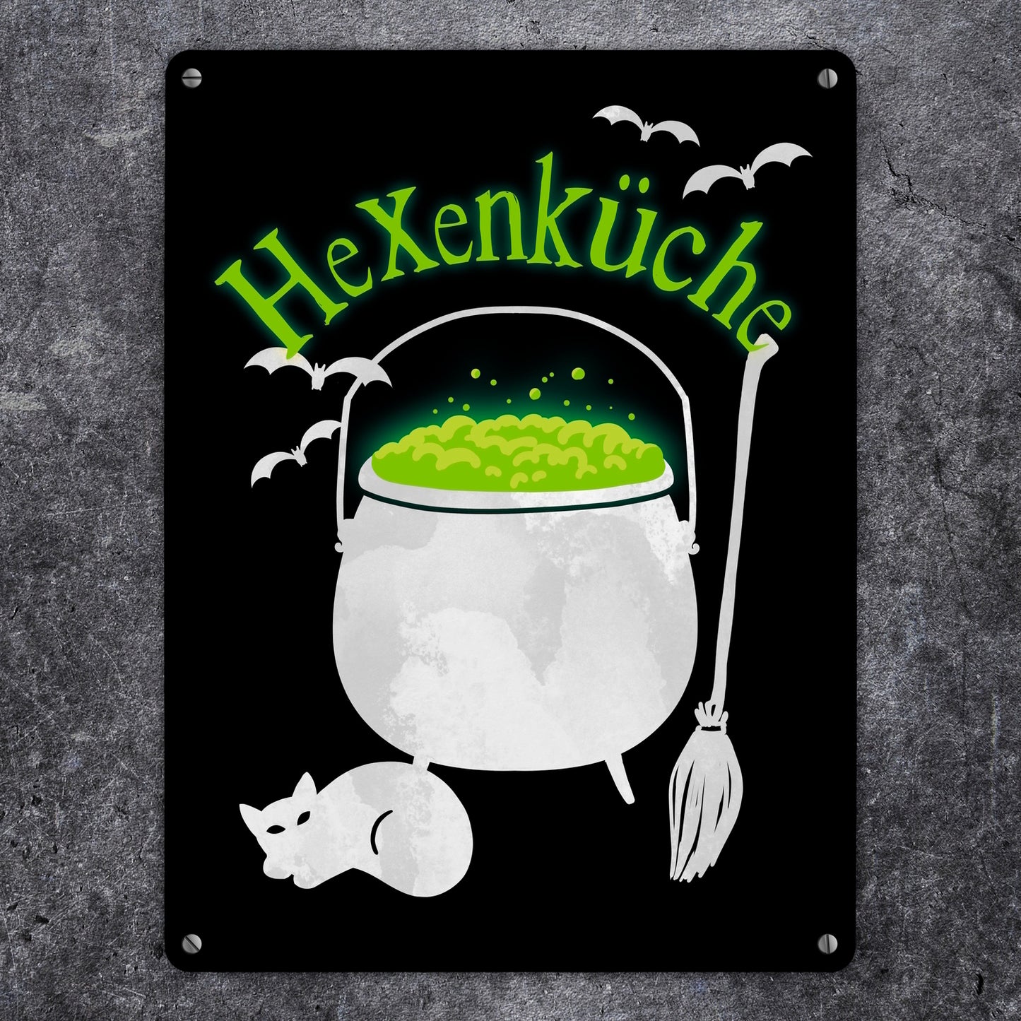 Hexenküche Metallschild XL in 21x28 cm mit Hexenkessel für Halloween