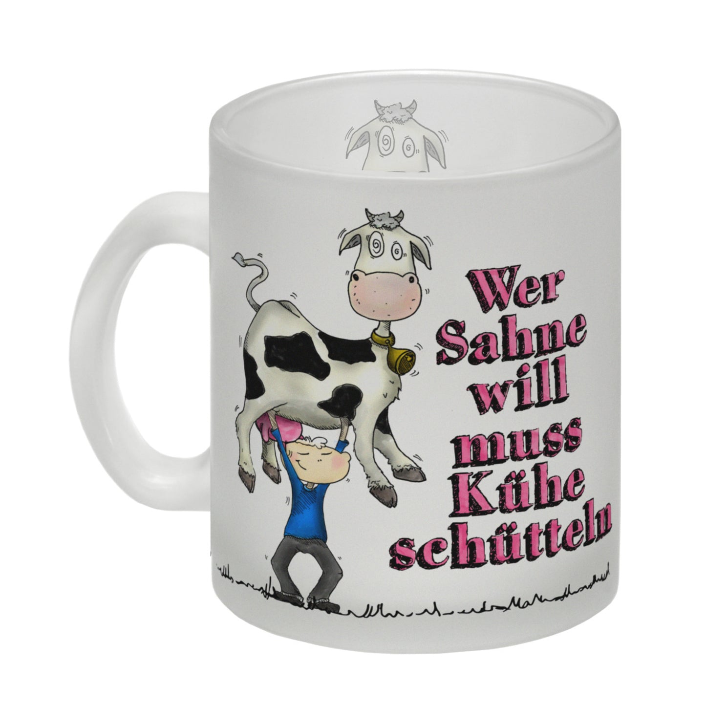 Wer Sahne will muss Kühe schütteln Glas Tasse mit geschüttelte Kuh Motiv