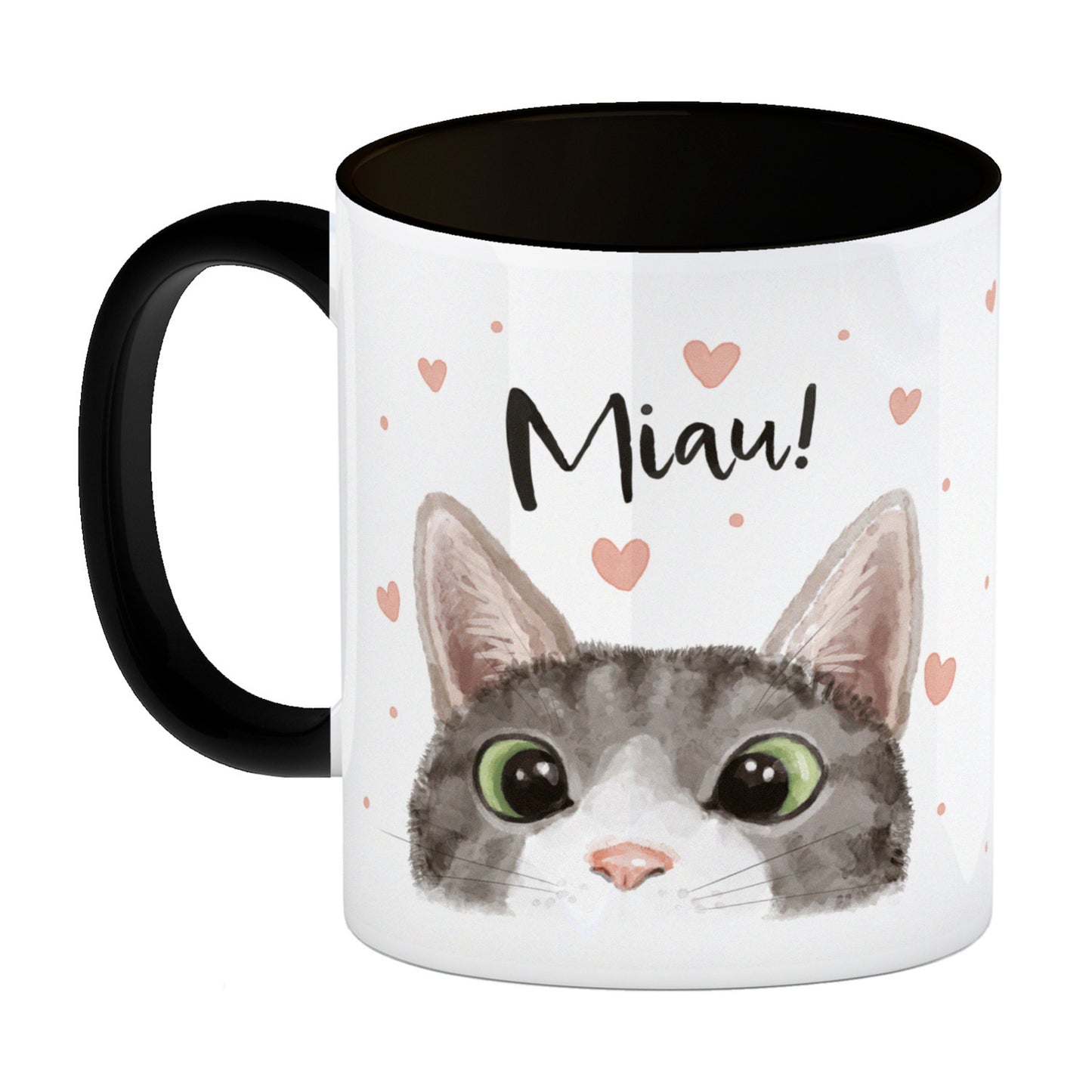 Miau Katze Kaffeebecher in schwarz