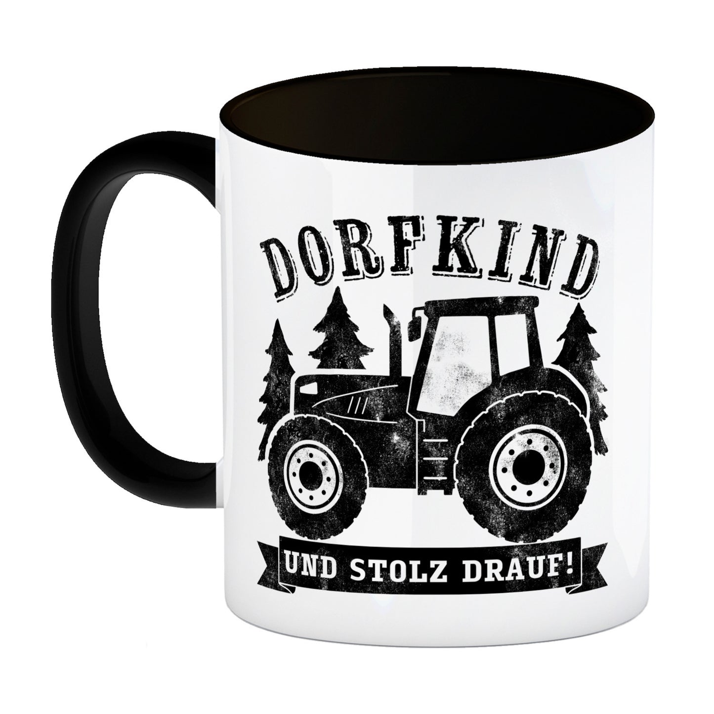 Dorfkind und stolz drauf Trecker Kaffeebecher in schwarz