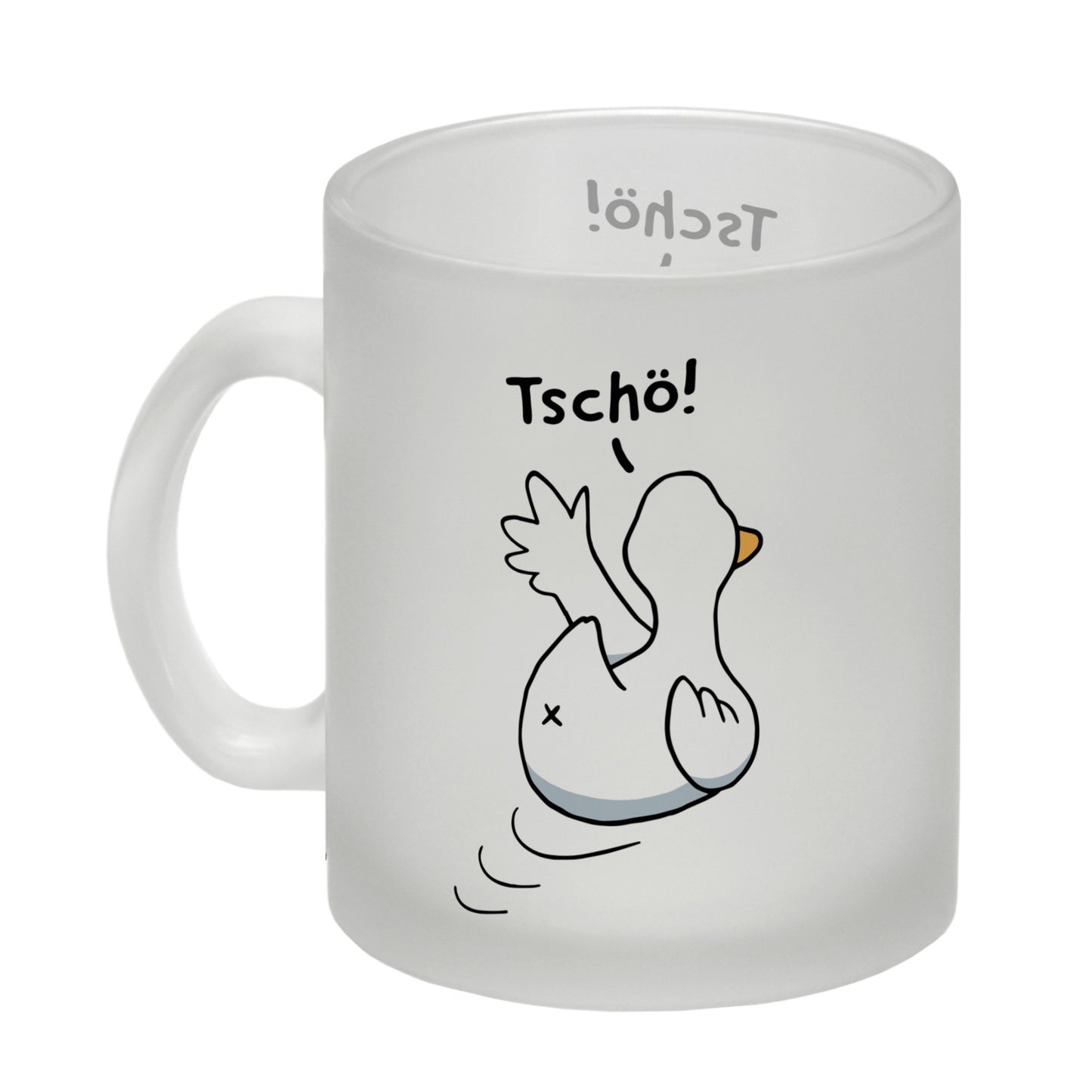 Ente winkt zum Abschied Glas Tasse mit Spruch Tschö