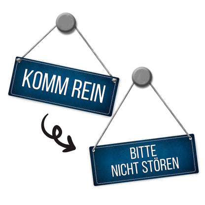 Bitte nicht stören - Komm rein Wendeschild in blau mit Kordel