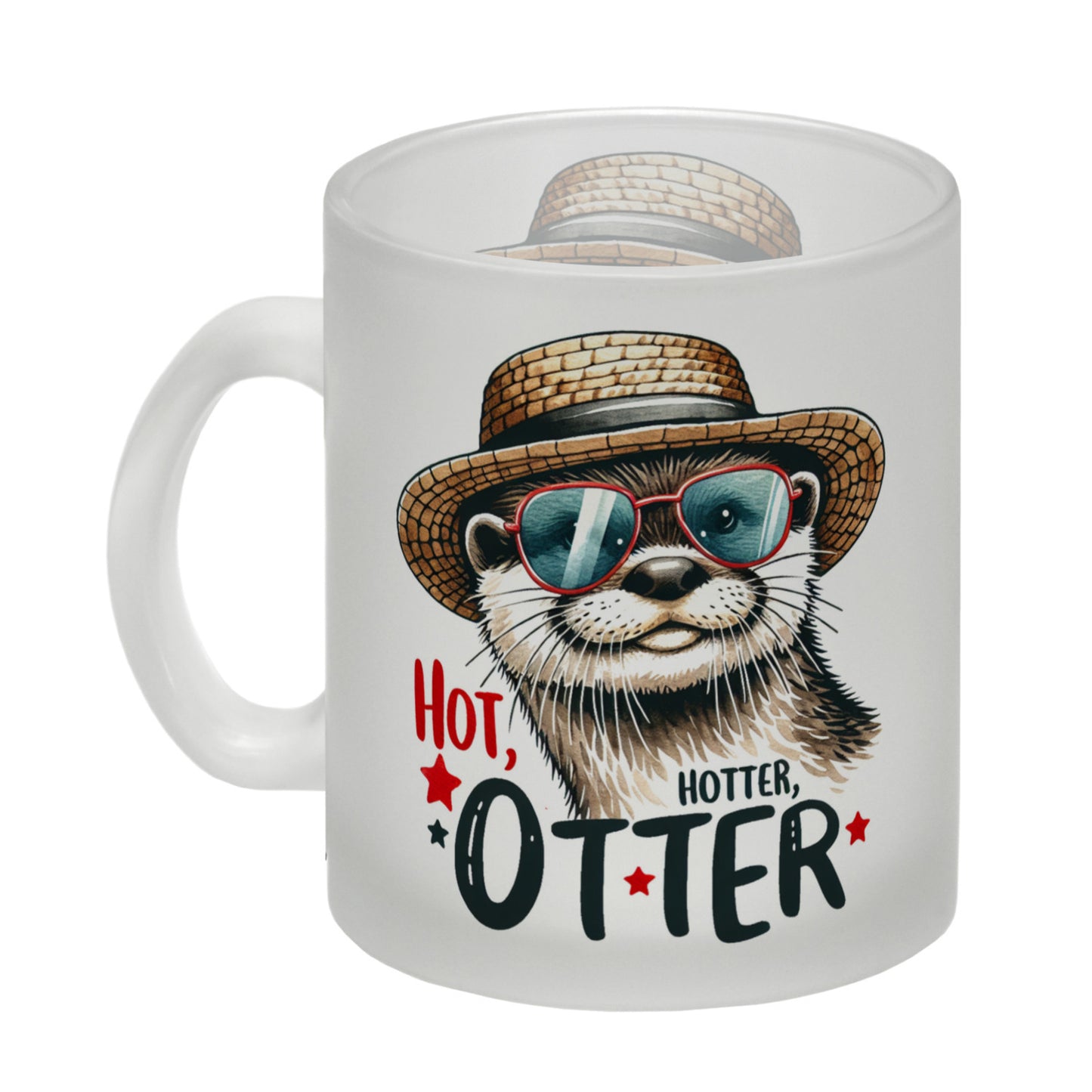 Otter mit Sonnenbrille und Strohhut Glas Tasse mit Spruch Hot Hotter Otter