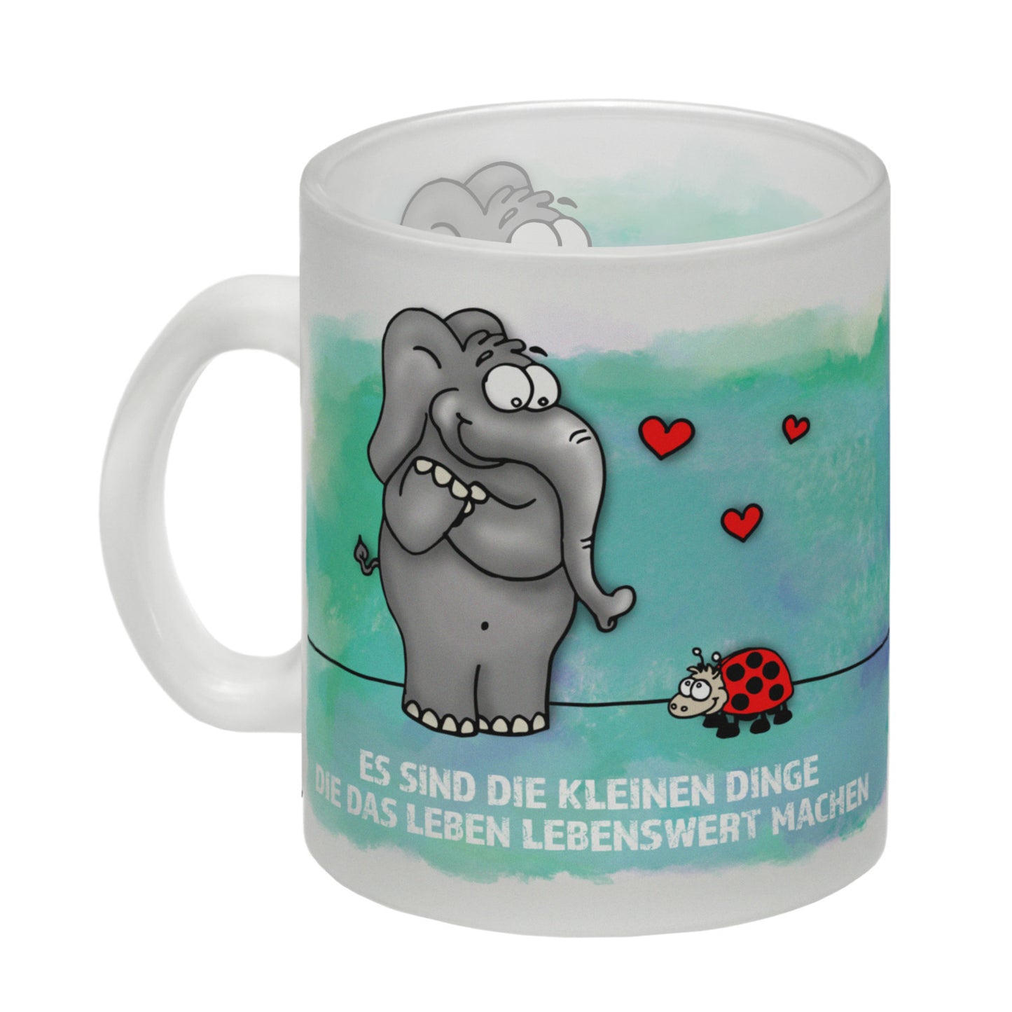 Es sind die kleine Dinge die das Leben lebenswert machen Glas Tasse mit Elefant und Marienkäfer Motiv