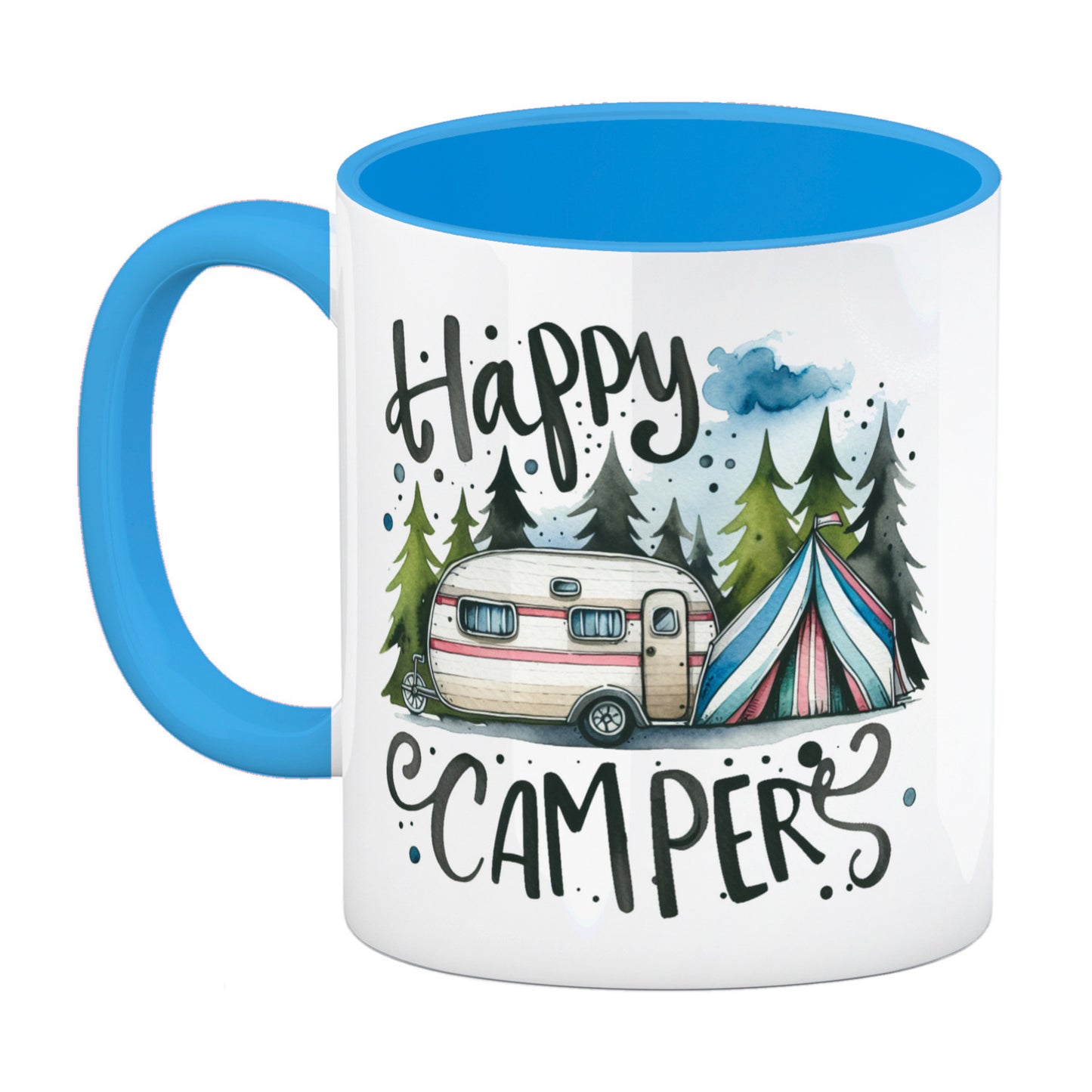 Happy Campers Wohnwagen Kaffeebecher in hellblau