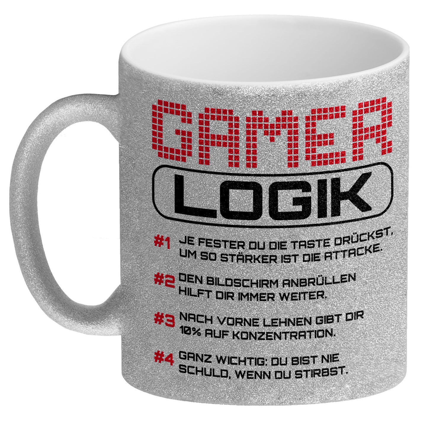 Gamer Logik Glitzer-Kaffeebecher in rot