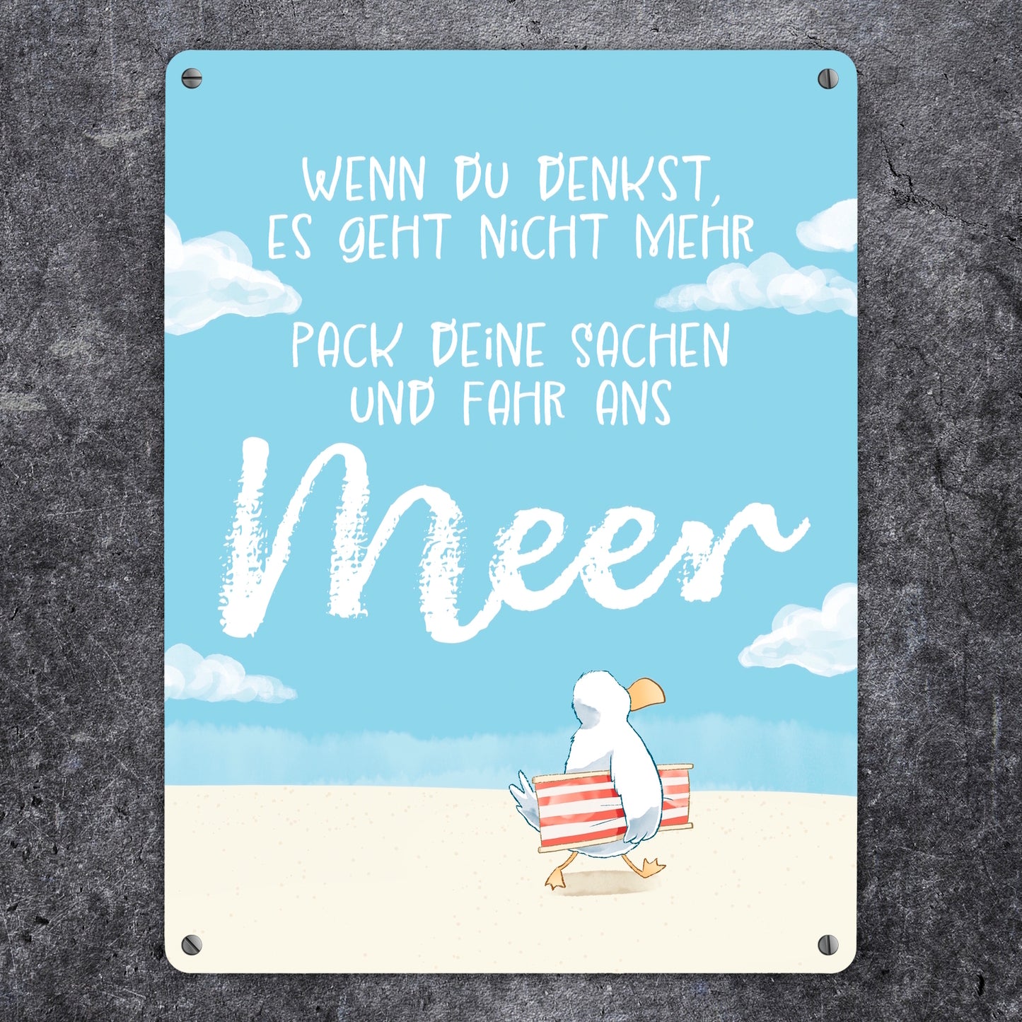 Möwe Metallschild XL in 21x28 cm mit Spruch Fahr ans Meer