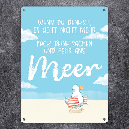 Möwe Metallschild XL in 21x28 cm mit Spruch Fahr ans Meer