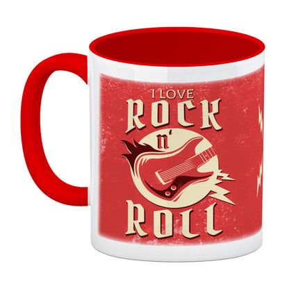 I Love Rock 'n' Roll Kaffeebecher Rot mit Gitarren Motiv