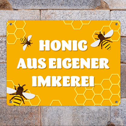 Imkerei Bienen Metallschild XL in 21x28 cm mit Spruch Honig aus eigener Imkerei