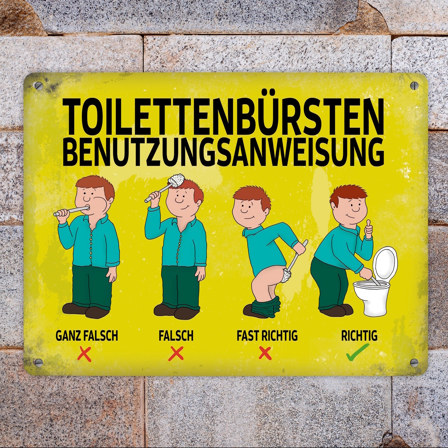 Metallschild XL mit Spruch: Toilettenbürstenbenutzungsanweisung