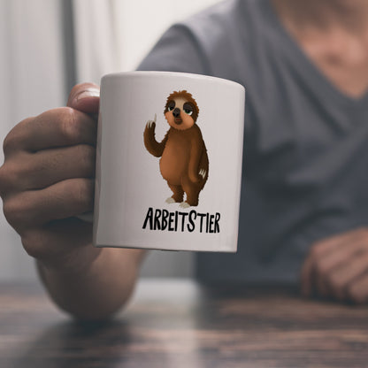 Faultier Kaffeebecher mit Spruch: Arbeitstier