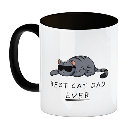 Best cat dad ever. Kaffeebecher Schwarz Der Kaffeebecher ist ideal für Katzenliebhaber, die das gern auf humoristische Art zeigen. Der Becher ist ideal für zu Hause, aber auch auf der Arbeit oder im Büro. Verschenke den Becher an Männer, Kollegen und Freu