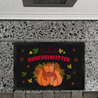 Endlich Kuschelwetter herbstliche Fußmatte XL in 40x60 cm mit Eichhörnchenpaar