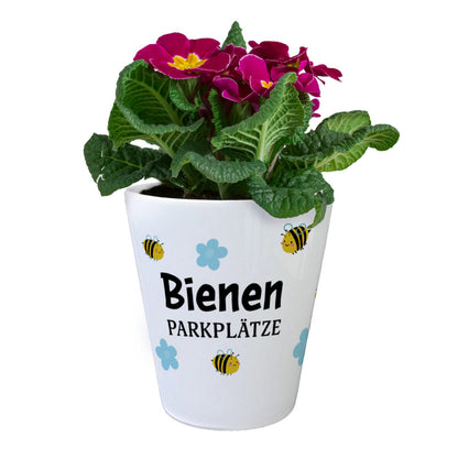 Bienen Blumentopf mit Spruch Bienenparkplätze