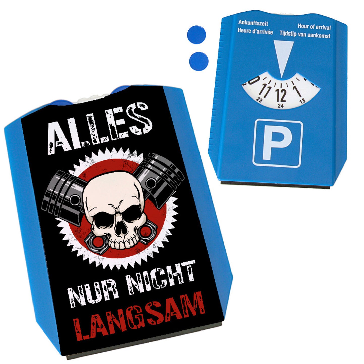 Alles nur nicht langsam Parkscheibe mit Totenkopf und Kolben