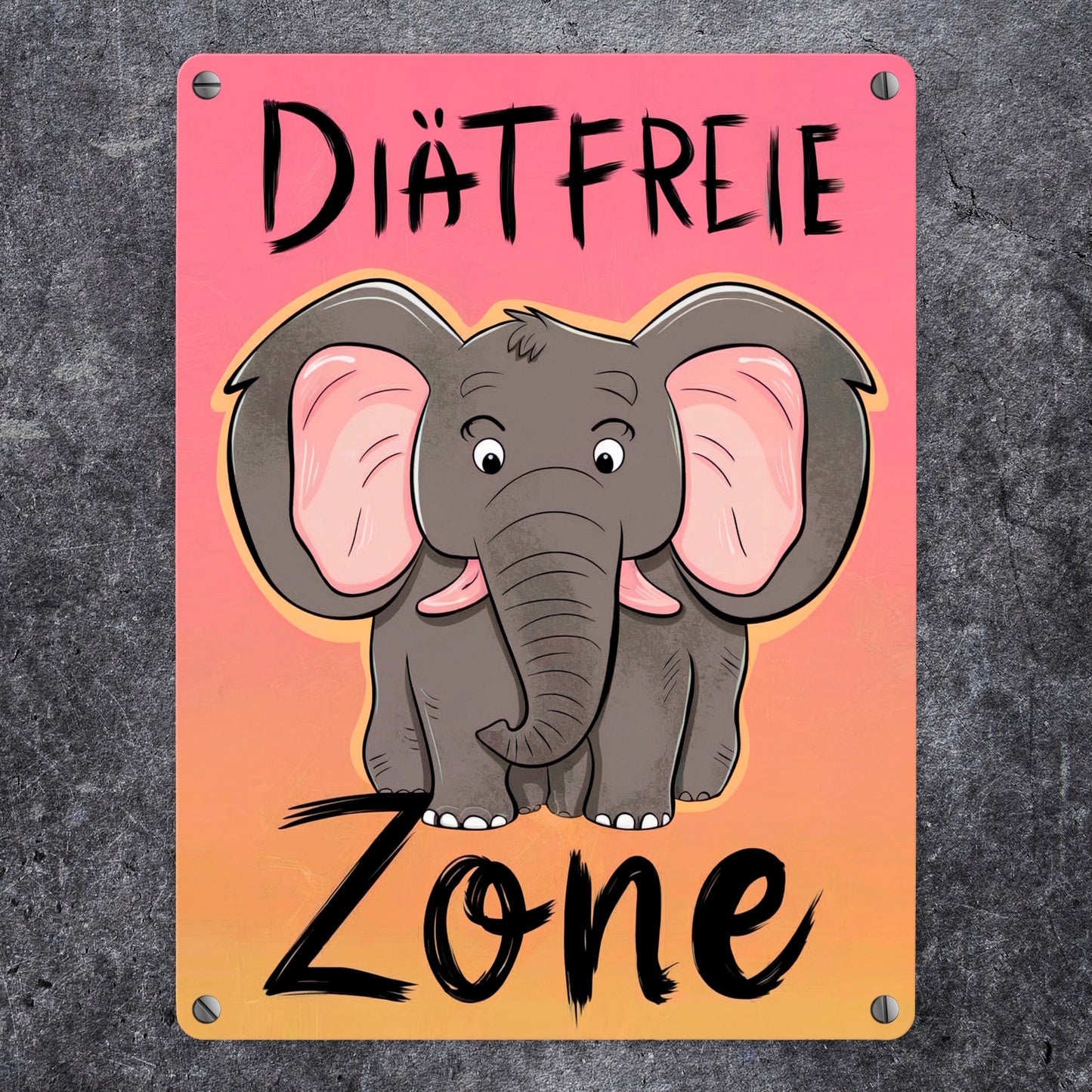 Grauer Elefant - Diätfreie Zone - Metallschild in 15x20 cm