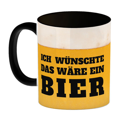 Ich wünschte das wäre ein Bier Kaffeebecher Henkel und Innenseite Schwarz mit Bier Motiv