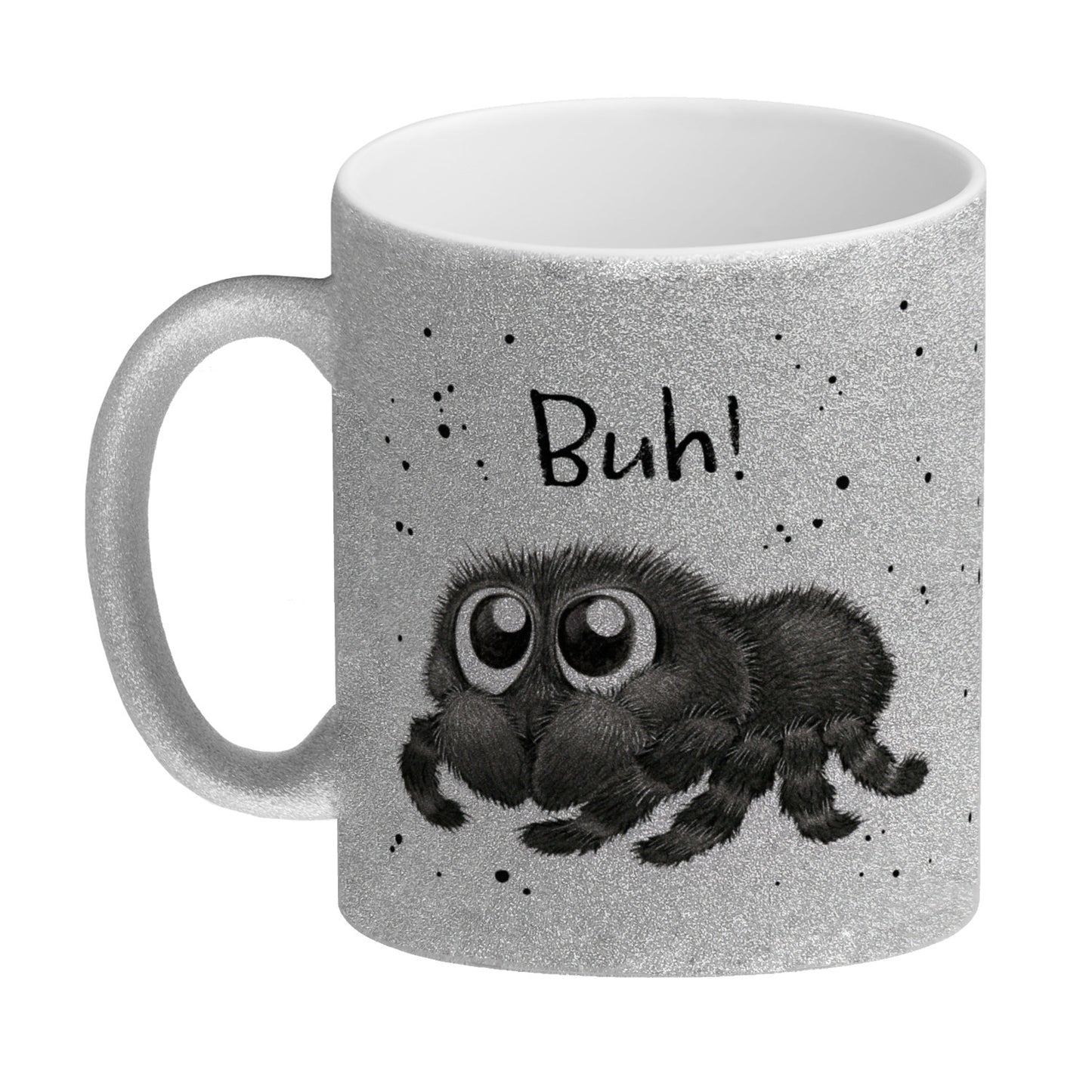 Buh! Flauschige Spinne Glitzer-Kaffeebecher