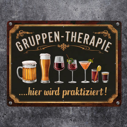 Gruppen-Therapie Alkohol Metallschild in 15x20 cm - Hier praktiziert