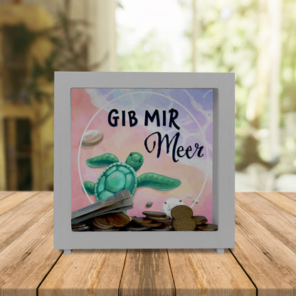 Gib mir Meer Rahmen Spardose aus Holz mit Meer- und Schildkröten-Motiv