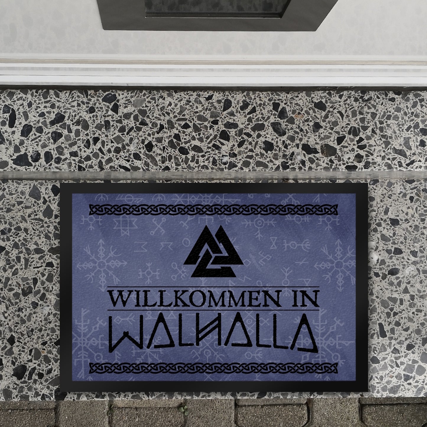 Willkommen in Walhalla Wikinger Fußmatte XL in 40x60 cm mit Runen und Knoten Motiven