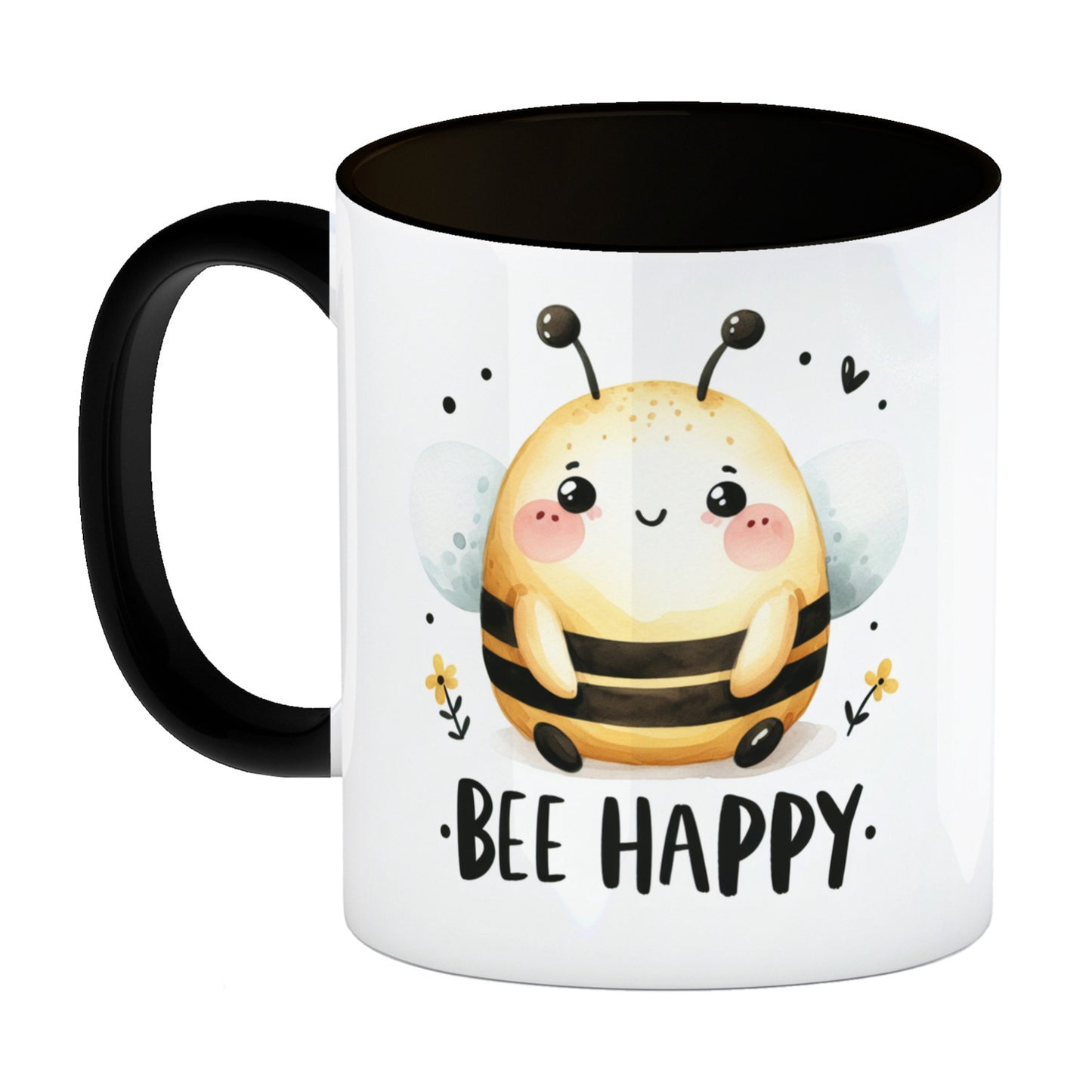 Biene Bee Happy Kaffeebecher in schwarz