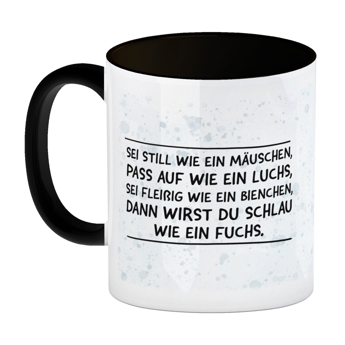 Schlauer Fuchs Kaffeebecher Schwarz zur Einschulung mit Tiermotiv und Spruch