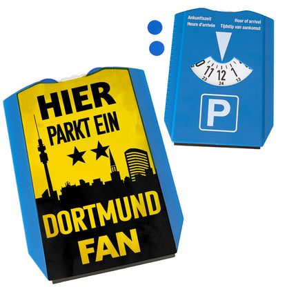 Hier parkt ein Dortmund Fan Parkscheibe in Vereinsfarben