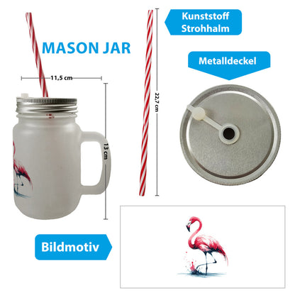 Rosa Flamingo Mason Jar Henkel Trinkglas mit Deckel