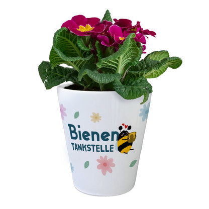 Bienen Blumentopf mit Spruch Bienentankstelle