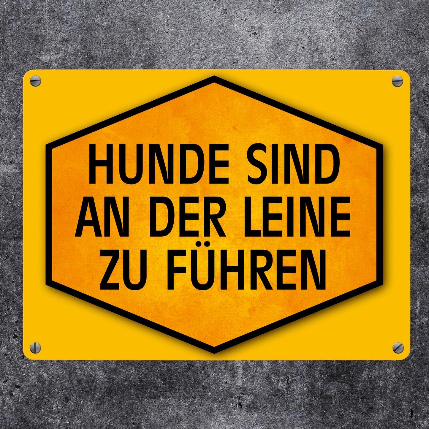 Hunde sind an der Leine zu führen Warn- und Hinweisschild in Gelb und Schwarz