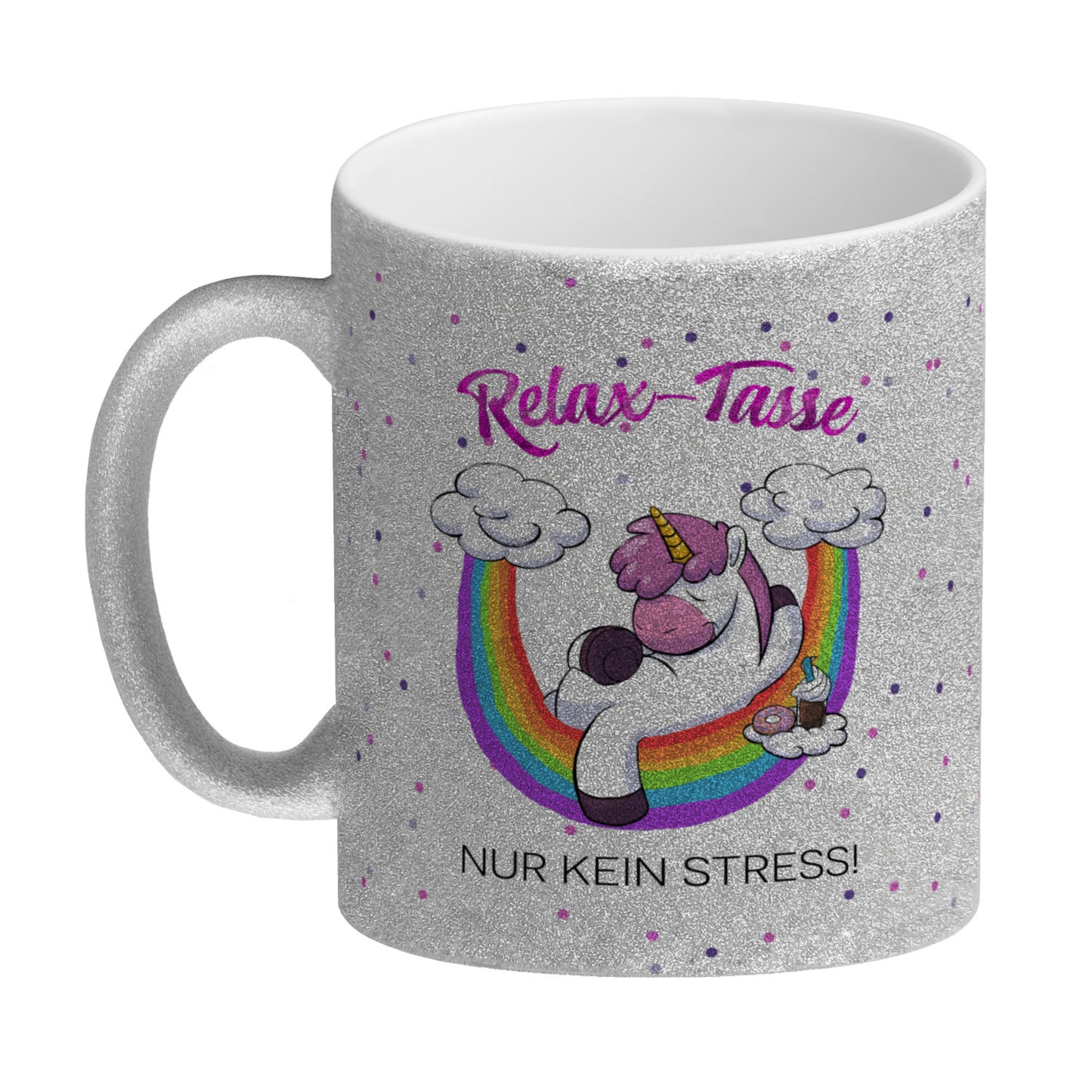 Relax-Tasse Einhorn mit Regenbogen Glitzer-Kaffeebecher