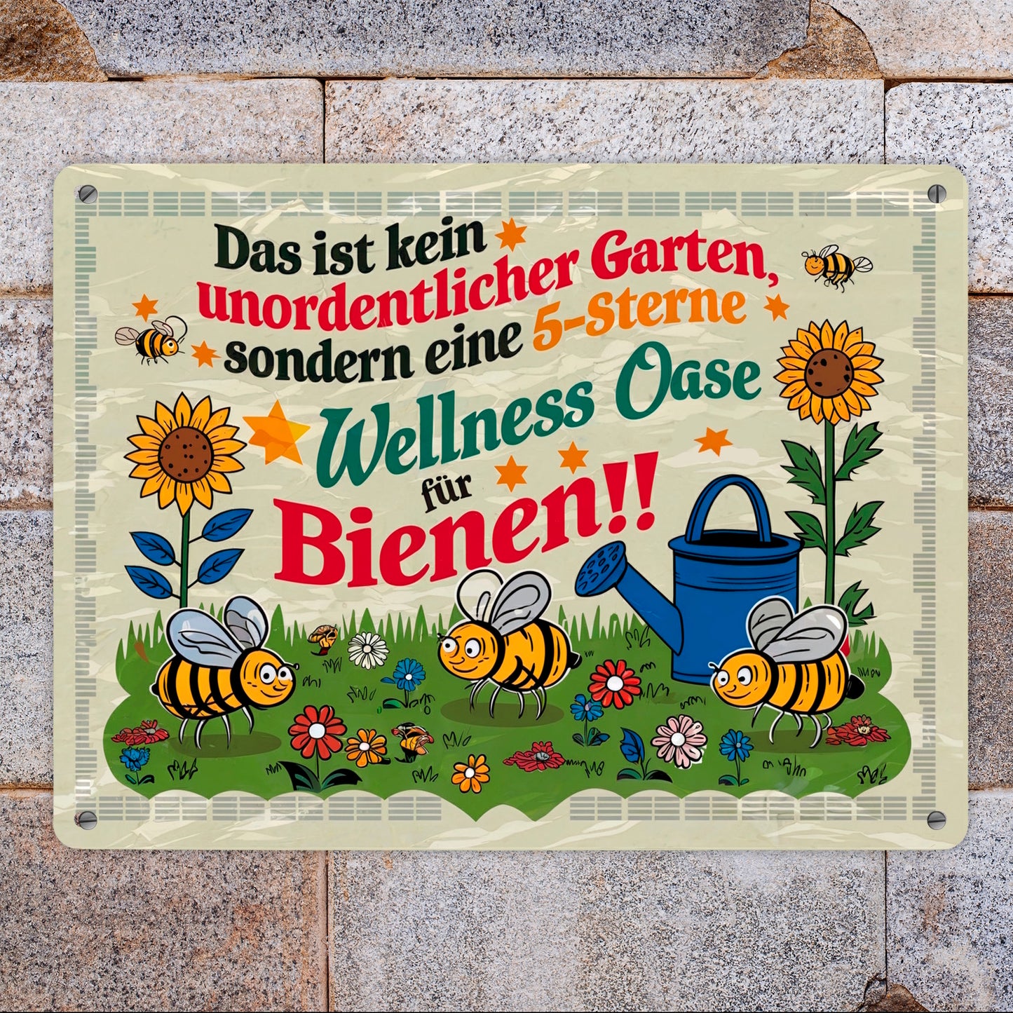 5-Sterne Wellness Oase für Bienen Metallschild XL in 21x28 cm