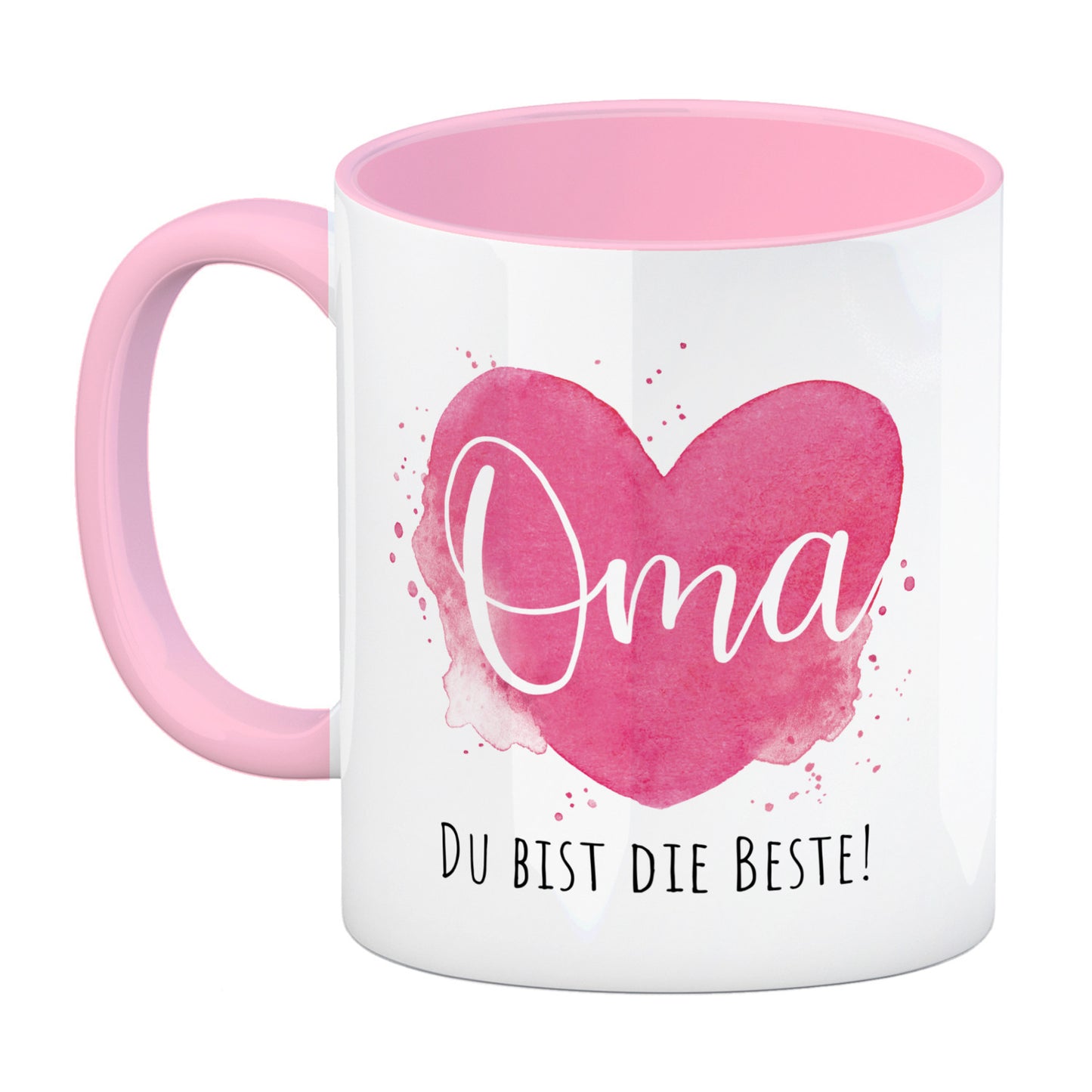 Beste Oma Kaffeebecher in rosa mit Spruch Oma Du bist die Beste