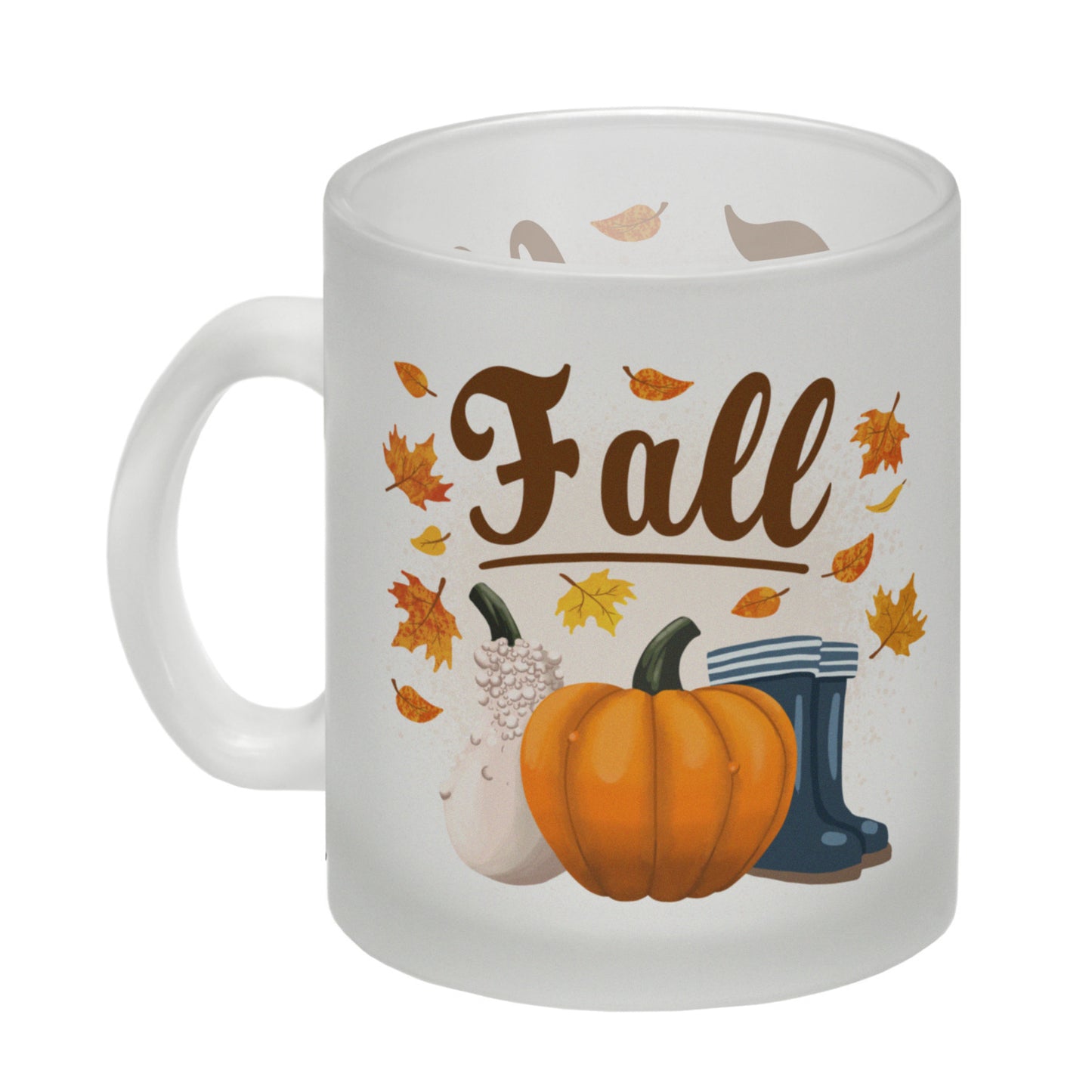 Fall Jahreszeit Herbst Glas Tasse mit Kürbis und Laub