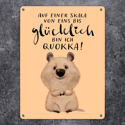 Quokka Metallschild XL in 21x28 cm mit Spruch Von eins bis glücklich