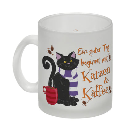 Ein guter Tag beginnt mit Katzen & Kaffee Glas Tasse