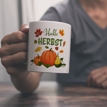 Hallo Herbst Kaffeebecher mit hübschen Kürbissen