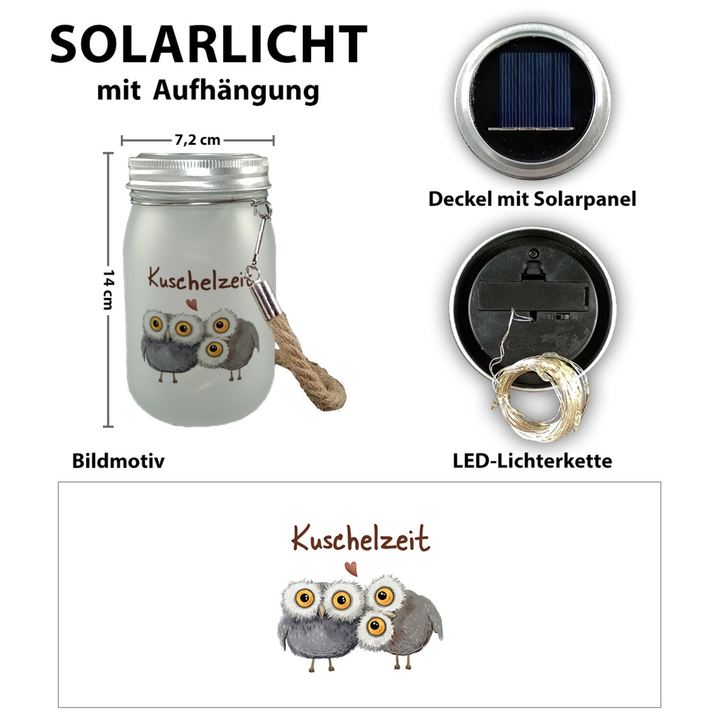 Eulen Solarlicht mit Spruch Kuschelzeit