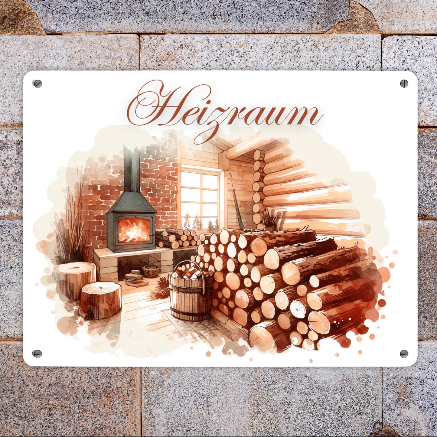 Heizraum Metallschild XL in 21x28 cm mit Spruch Heizraum