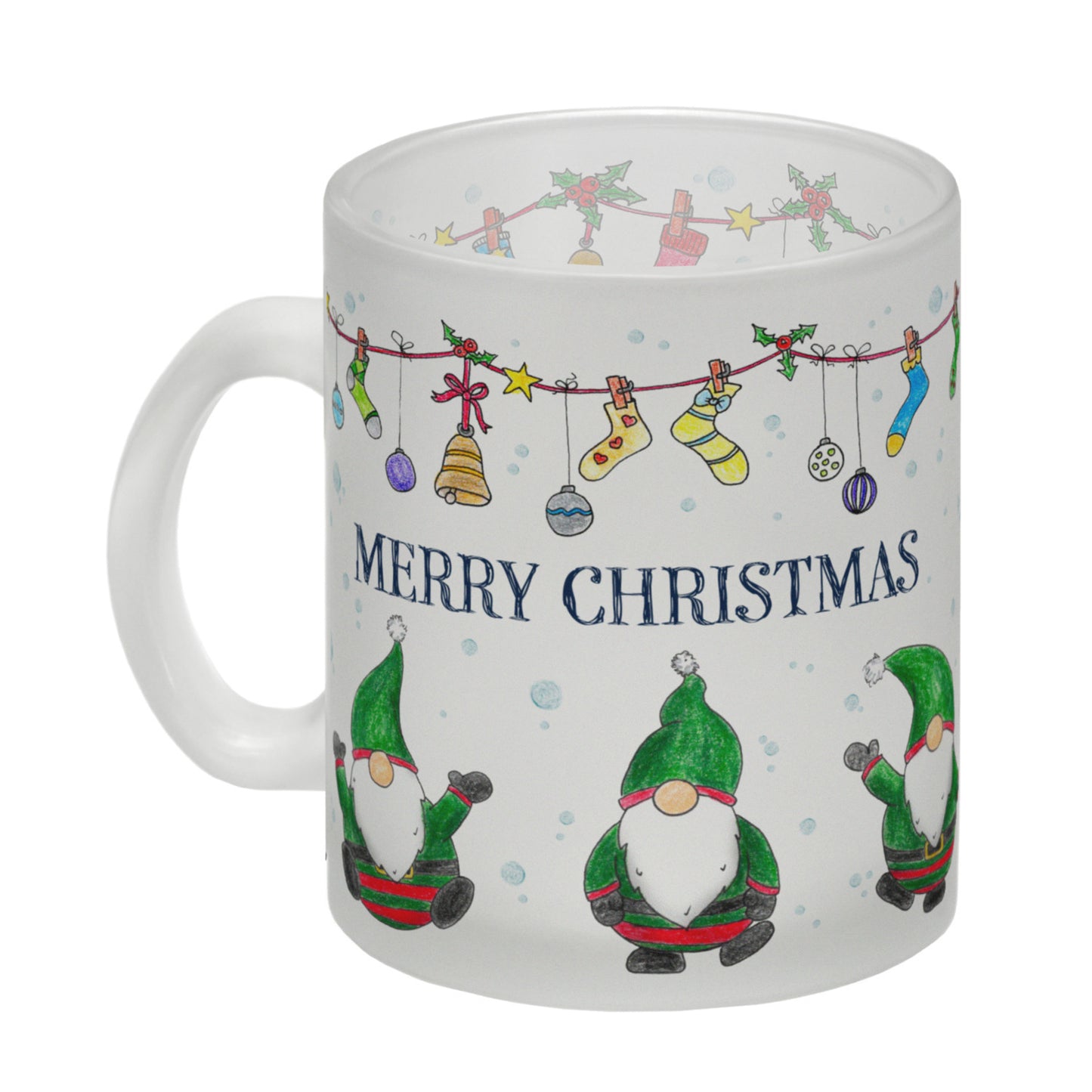 Frohe Weihnachten Glas Tasse mit Wichtel Motiv