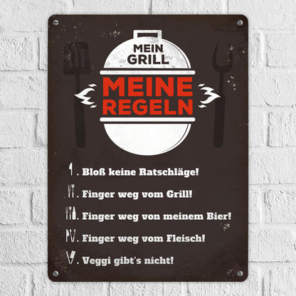 Metallschild XL mit Spruch: Grillgesetze