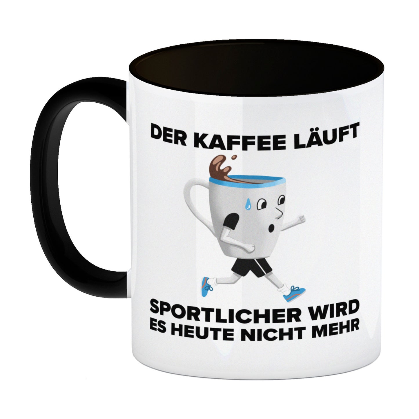 Der Kaffee läuft - sportlicher wird es nicht mehr - Sportmuffel Kaffeebecher Schwarz