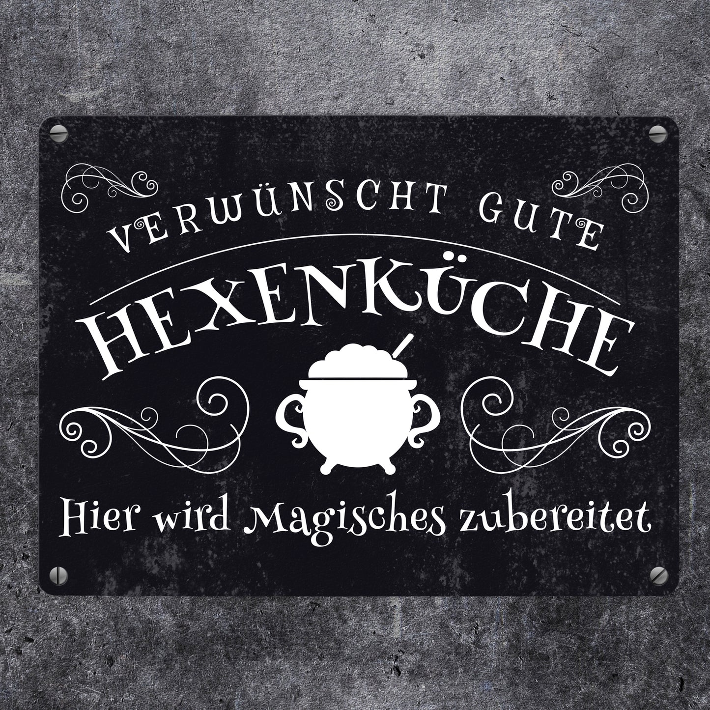 Verwünscht gute Hexenküche Halloween Metallschild in 15x20 cm mit lustigem Spruch