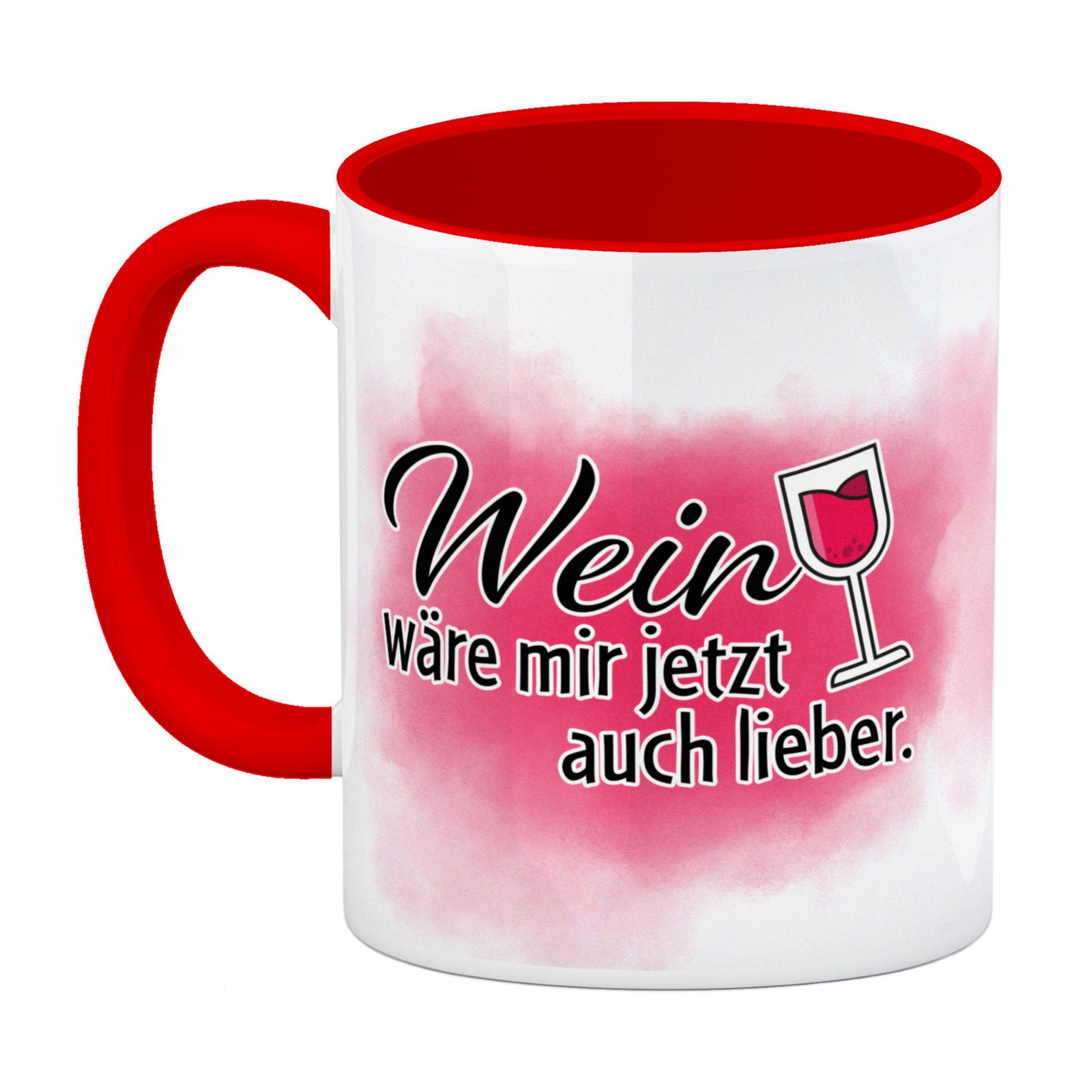 Wein wäre mir jetzt auch lieber Kaffeebecher Rot Dieser Kaffeebecher eignet sich nicht nur für Tee und Kaffee. Du könntest auch heimlich einen Schluck deines Lieblingsweines daraus trinken! mit Weinglas, Aufschrift Motiv