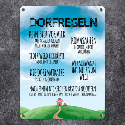 Dorfregeln für Dorfkinder Metallschild in 15x20 cm