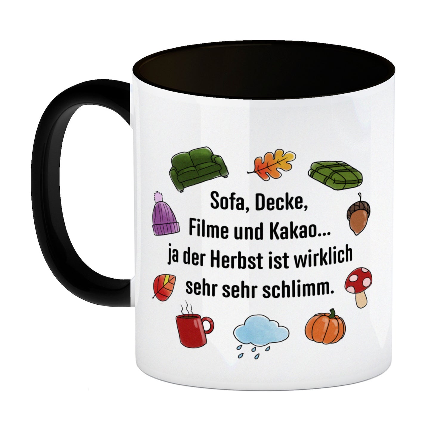 Gemütlichkeit Kaffeebecher in schwarz mit Spruch- Der Herbst ist wirklich schlimm